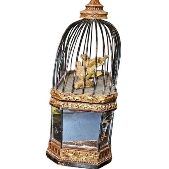 Vintage Trinket Storage Box Birdcage Birds & Mirrored Panels Flip Top READ - Picture 3 of 12